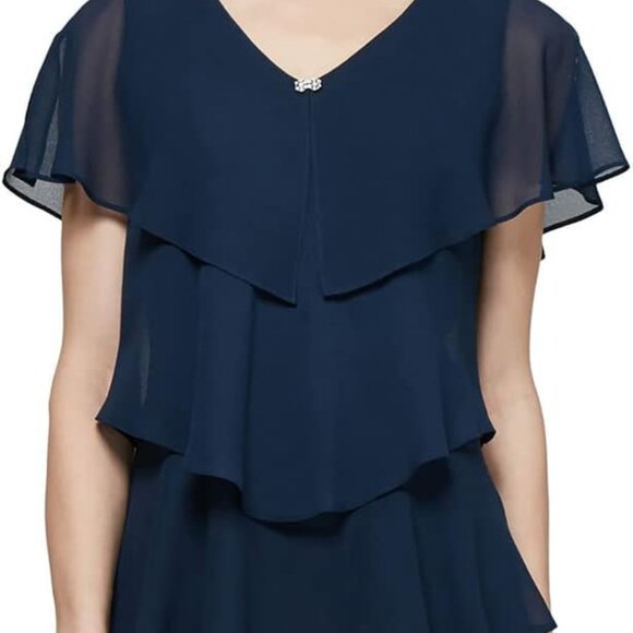 NWT SLNY Fashions Sleeveless Tiered Chiffon Dress, Navy Blue, SIZE 20W - Picture 1 of 10